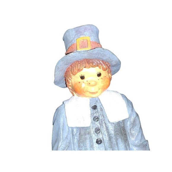 Thanksgiving Pilgrim Boy & Girl Figurine Set - Hand-Painted Resin Decor - Picture 3 of 9